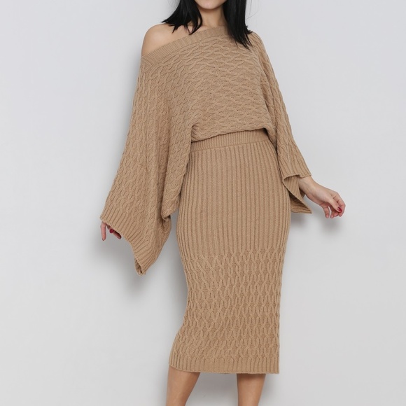 Flash sale Tan wide sleeve sweater & midi skirt - Picture 2 of 4
